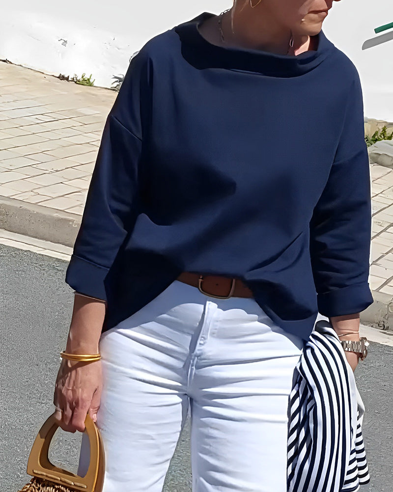 Bluse med nedbrettet krage og 3/4-ermer for dame – i bomull og polyester