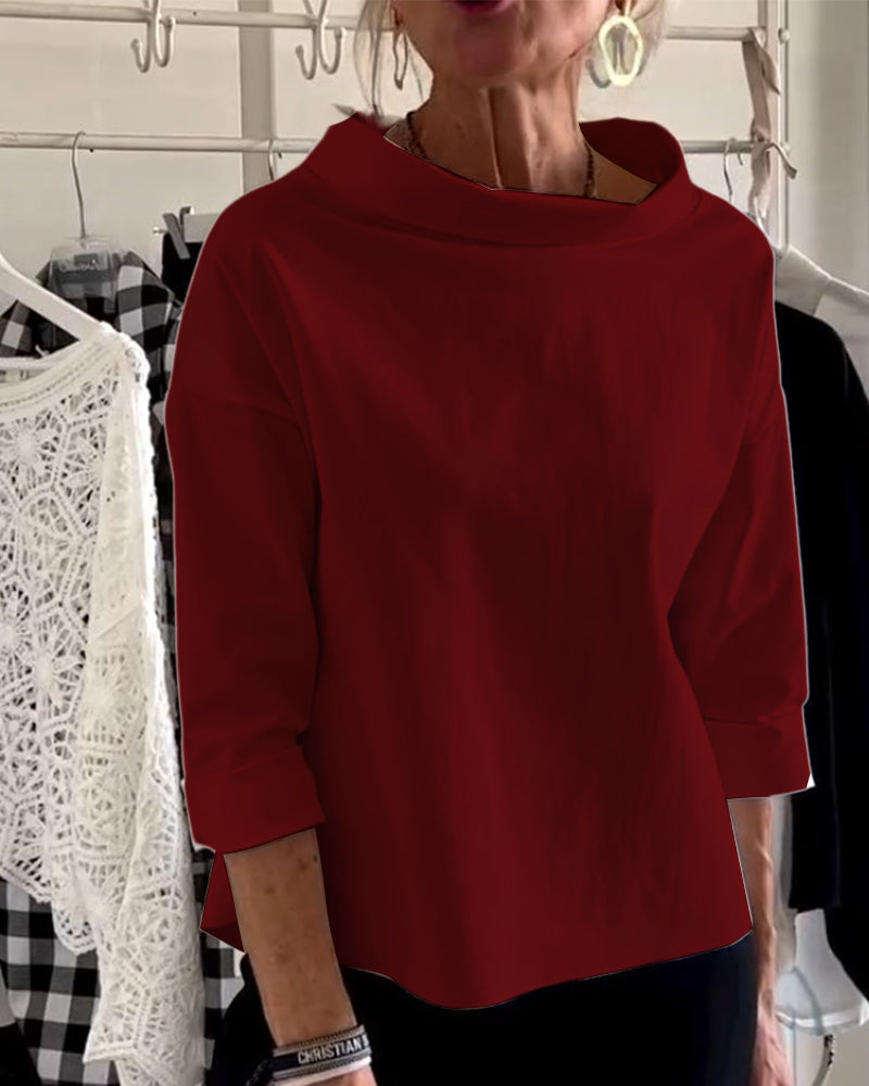 Bluse med nedbrettet krage og 3/4-ermer for dame – i bomull og polyester