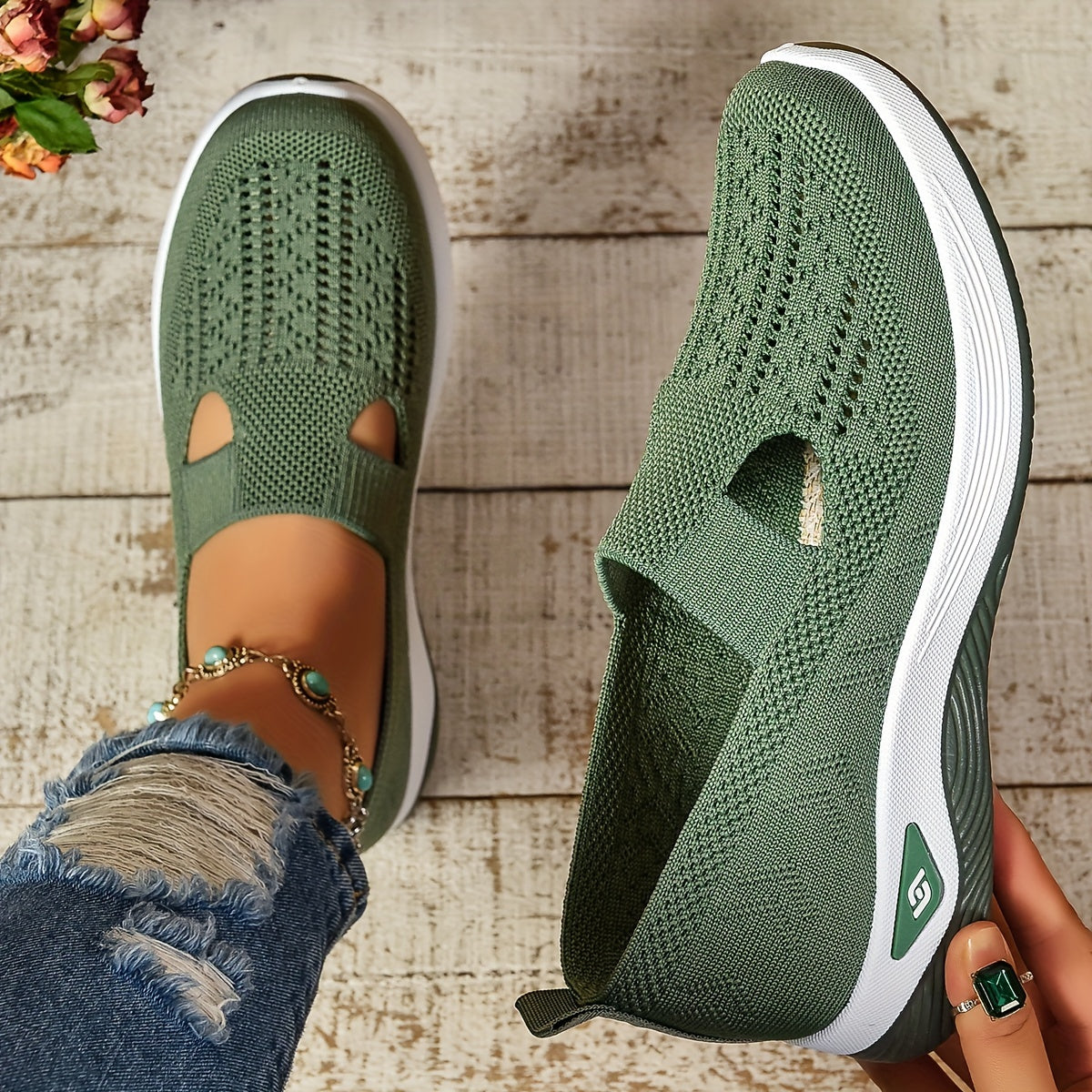 Pustende slip-on sneakers i strikk for dame – lette og avslappede