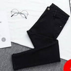 Rett jeans med høyt liv og slitte detaljer for dame – full lengde eller 7/8