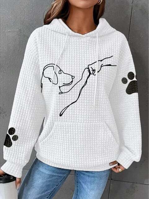 Hettegenser med hundemotiv for dame – myk og varm hoodie med lomme