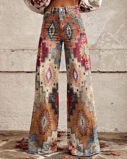 Jeans med blomstertrykk og stretch for dame – feminin og moderne