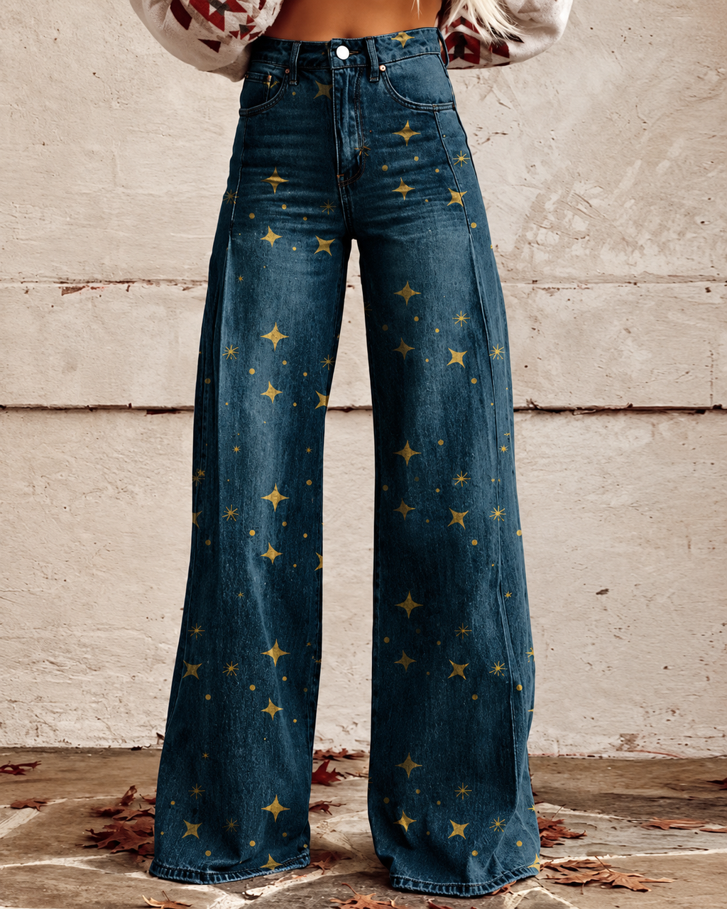Jeans med blomstertrykk og stretch for dame – feminin og moderne