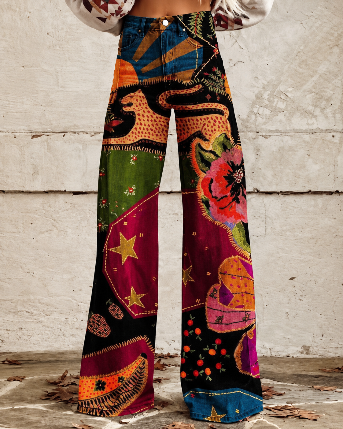 Jeans med blomstertrykk og stretch for dame – feminin og moderne
