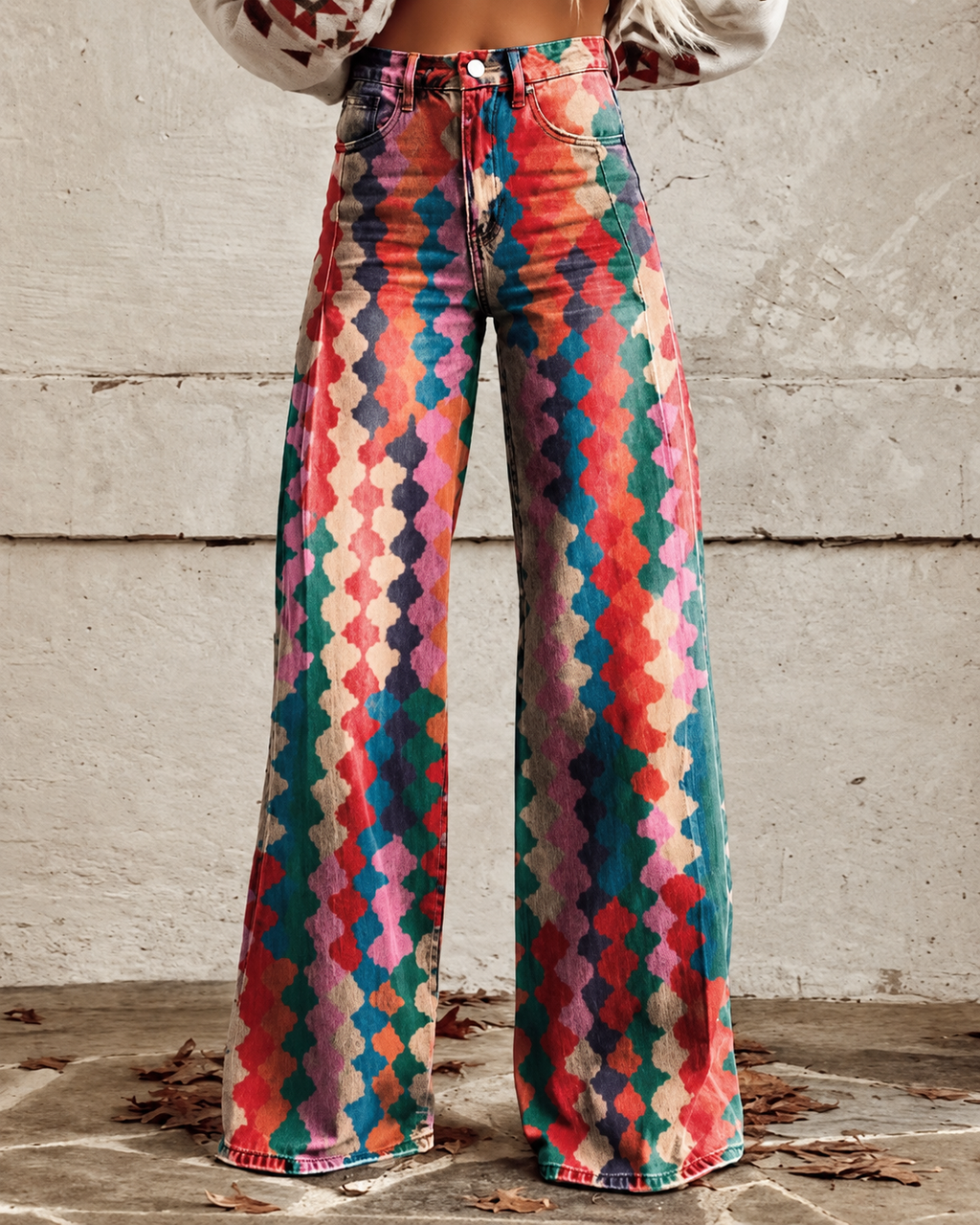 Jeans med blomstertrykk og stretch for dame – feminin og moderne