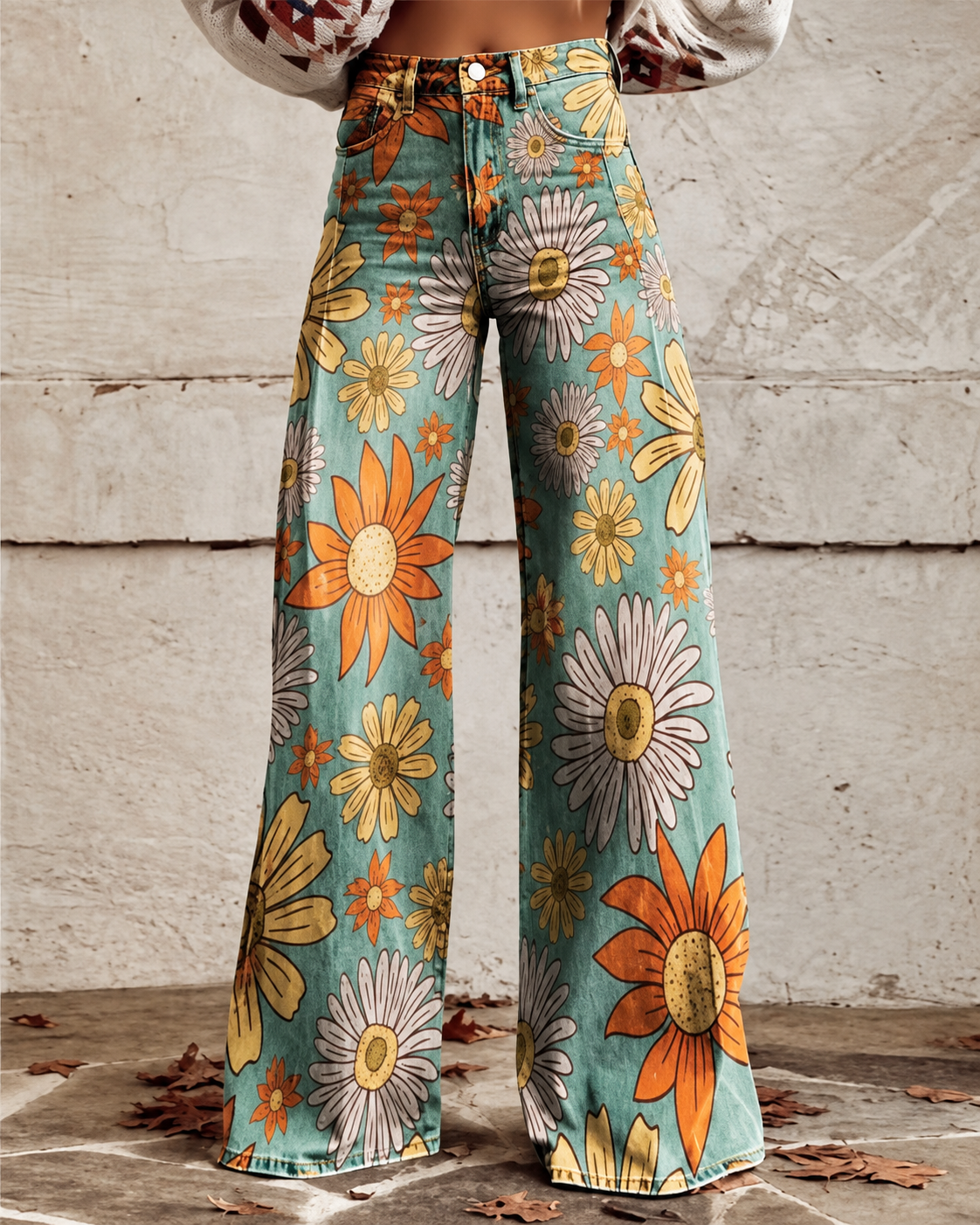 Jeans med blomstertrykk og stretch for dame – feminin og moderne