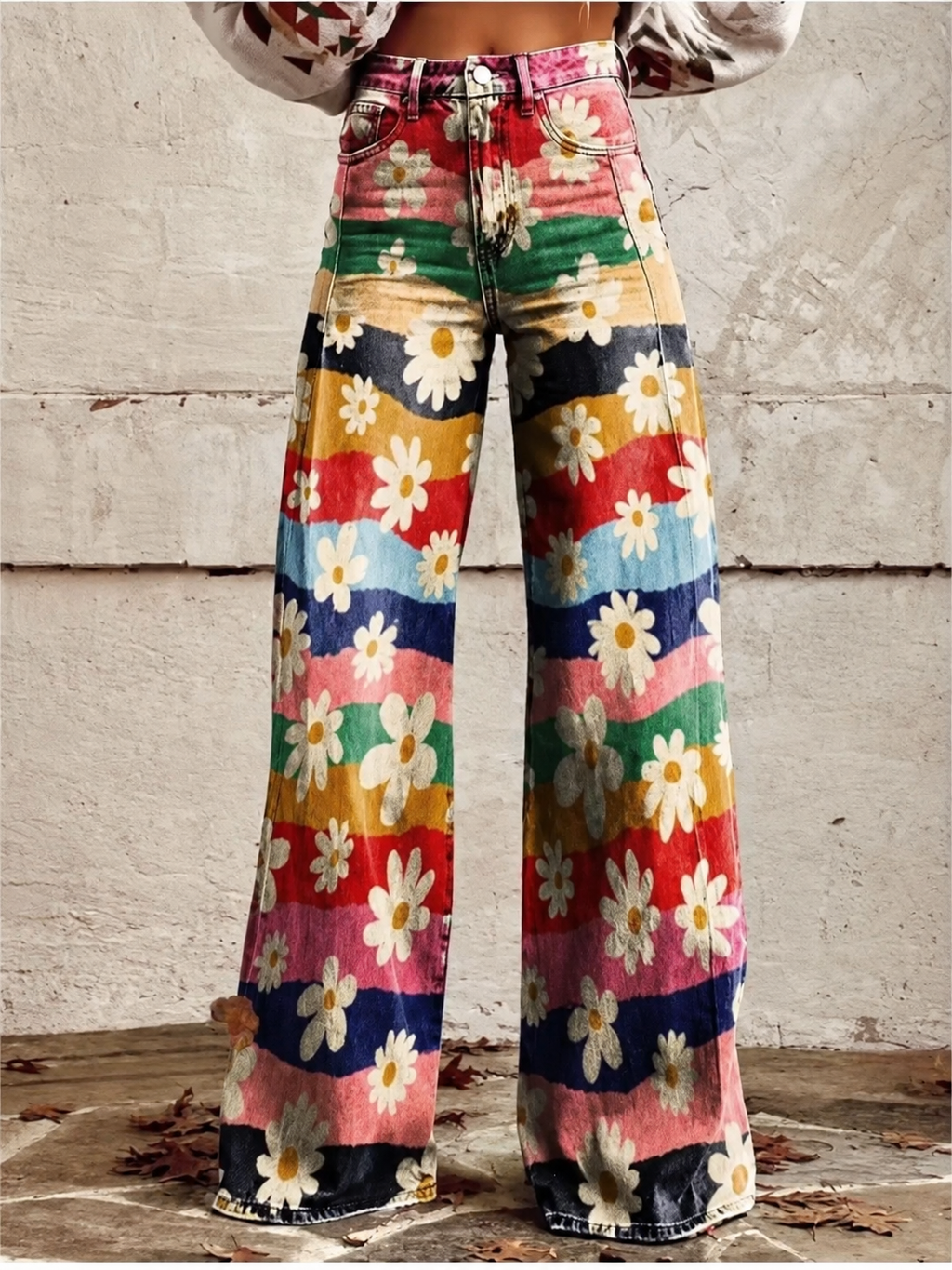Jeans med blomstertrykk og stretch for dame – feminin og moderne
