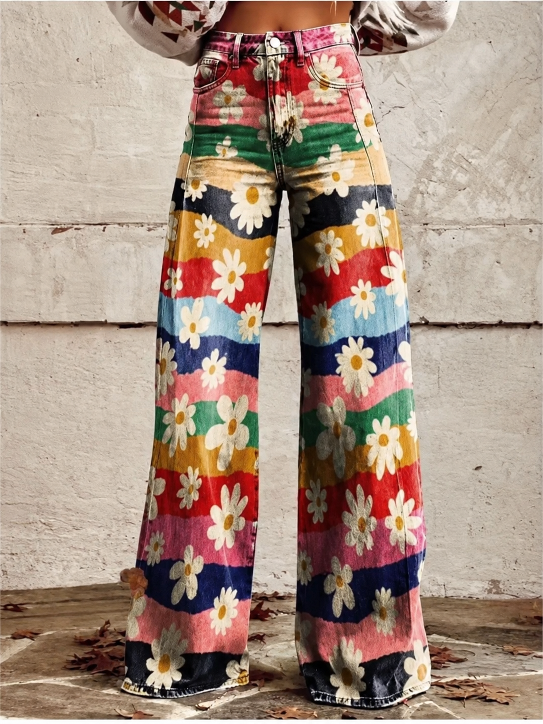 Jeans med blomstertrykk og stretch for dame – feminin og moderne