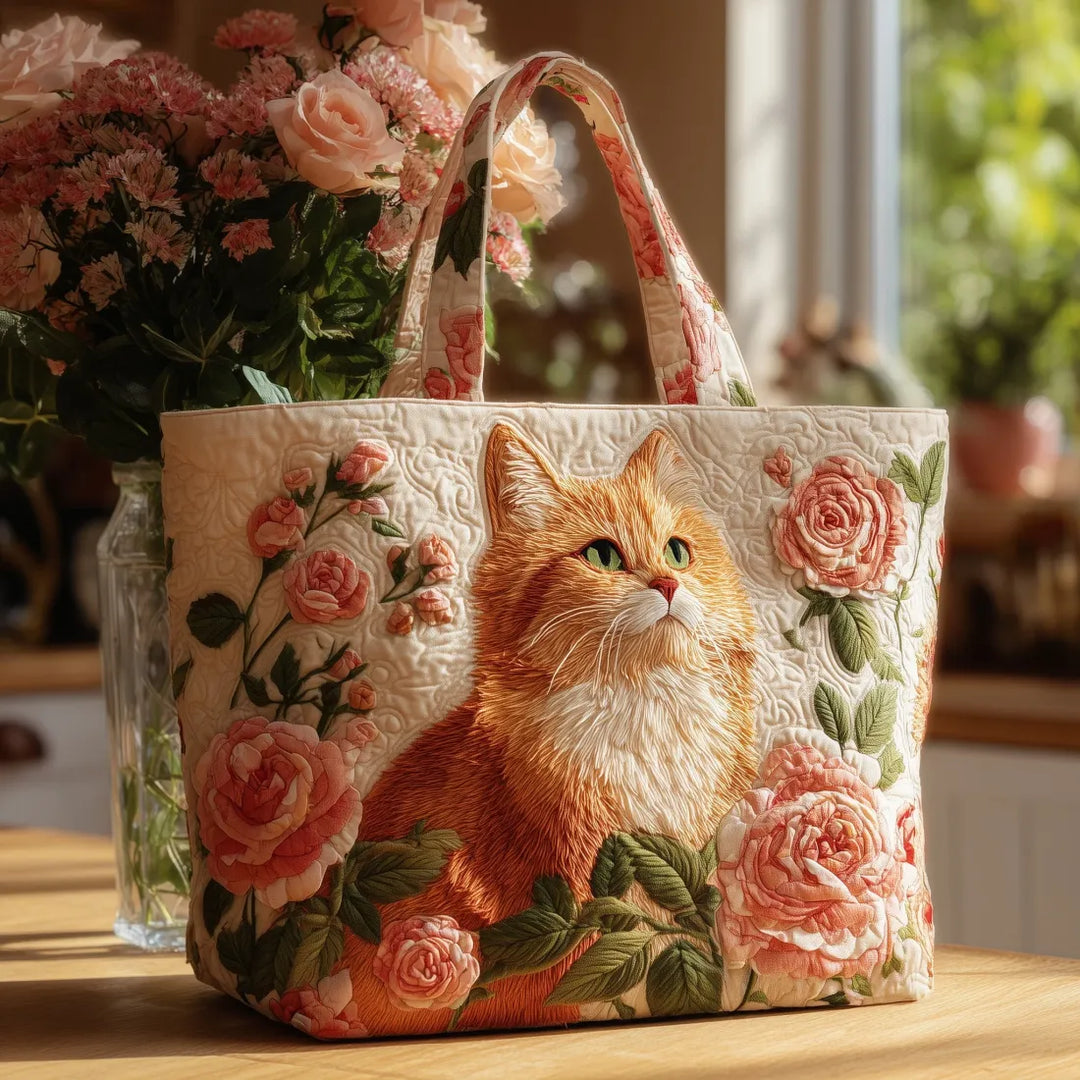 Håndlaget veske - Rødkatt med rose