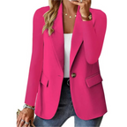 Ensfarget blazer med lange ermer og lommer for dame – avslappet og elegant