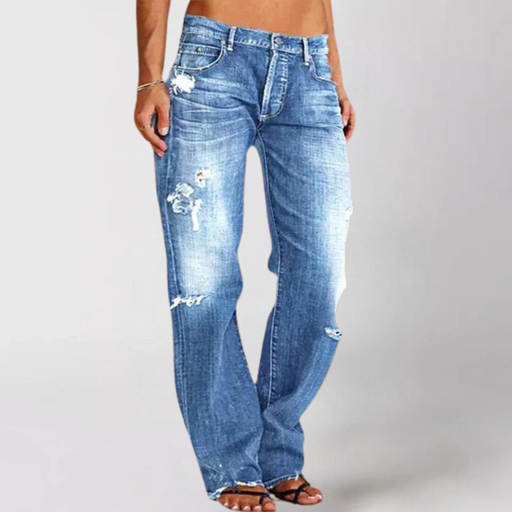 Vid jeans med lavt liv for dame – retro jeans med vide ben i fem farger