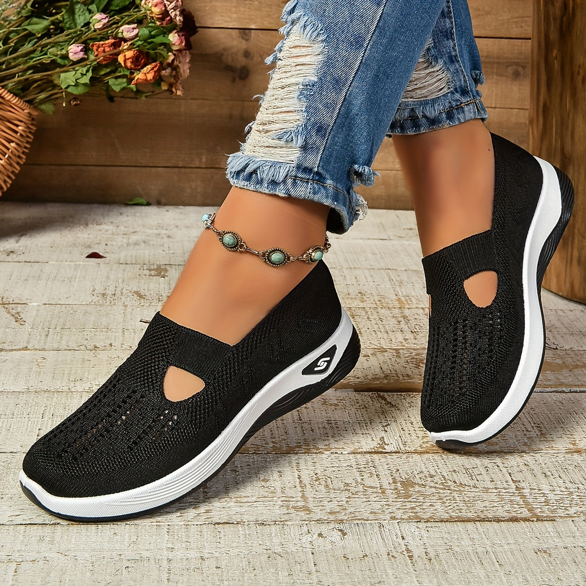 Pustende slip-on sneakers i strikk for dame – lette og avslappede