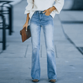 Utsvingt stretchjeans med høyt liv for dame – lys vintagevask i boho-stil