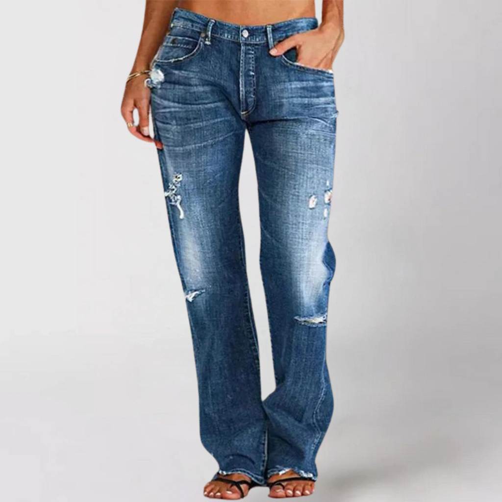 Vid jeans med lavt liv for dame – retro jeans med vide ben i fem farger