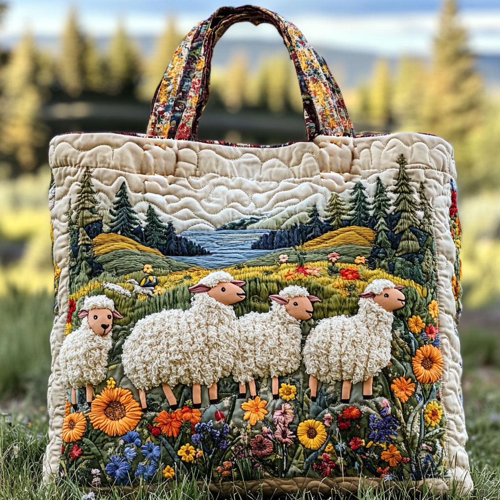Håndlaget veske - Sauer i villblomster