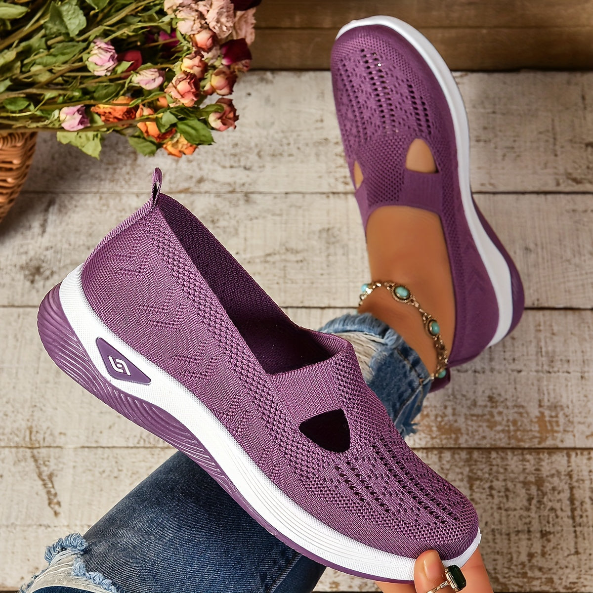 Pustende slip-on sneakers i strikk for dame – lette og avslappede