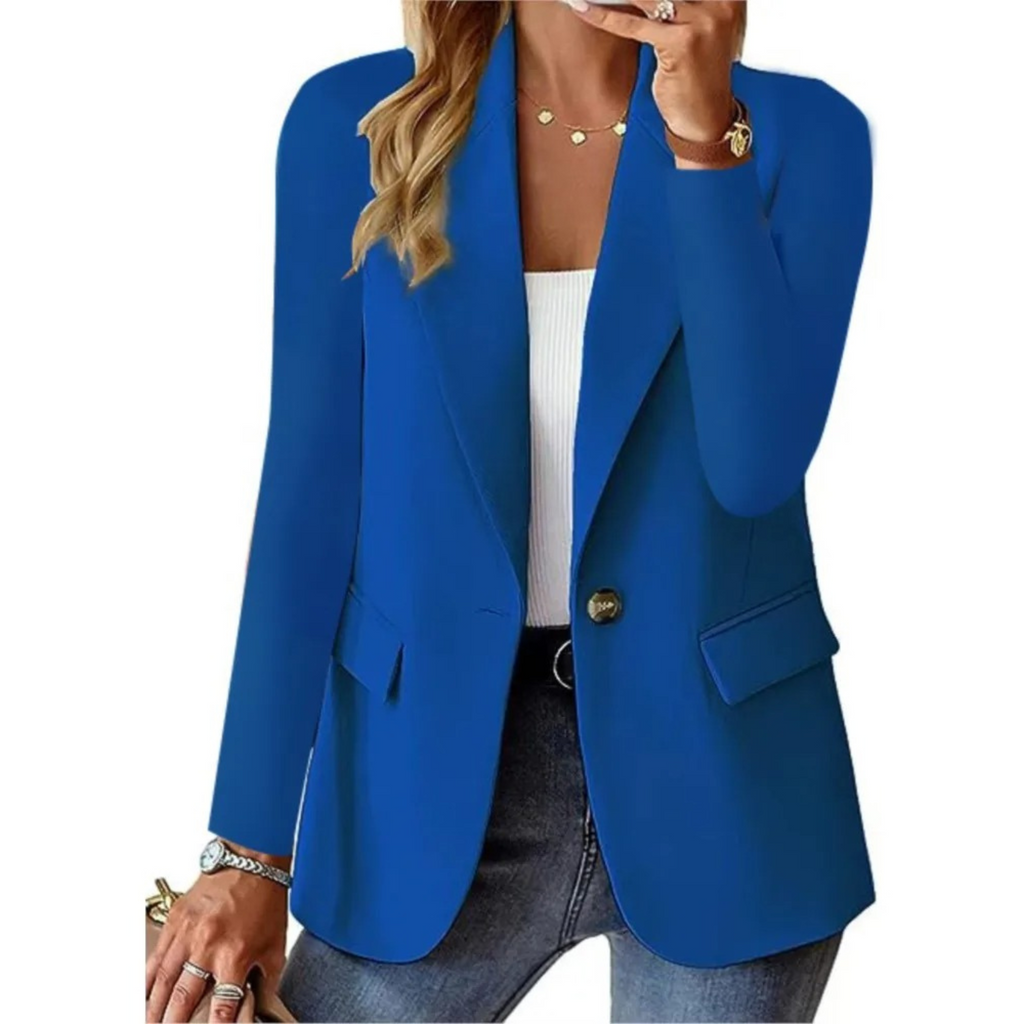 Ensfarget blazer med lange ermer og lommer for dame – avslappet og elegant