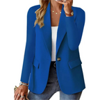 Ensfarget blazer med lange ermer og lommer for dame – avslappet og elegant