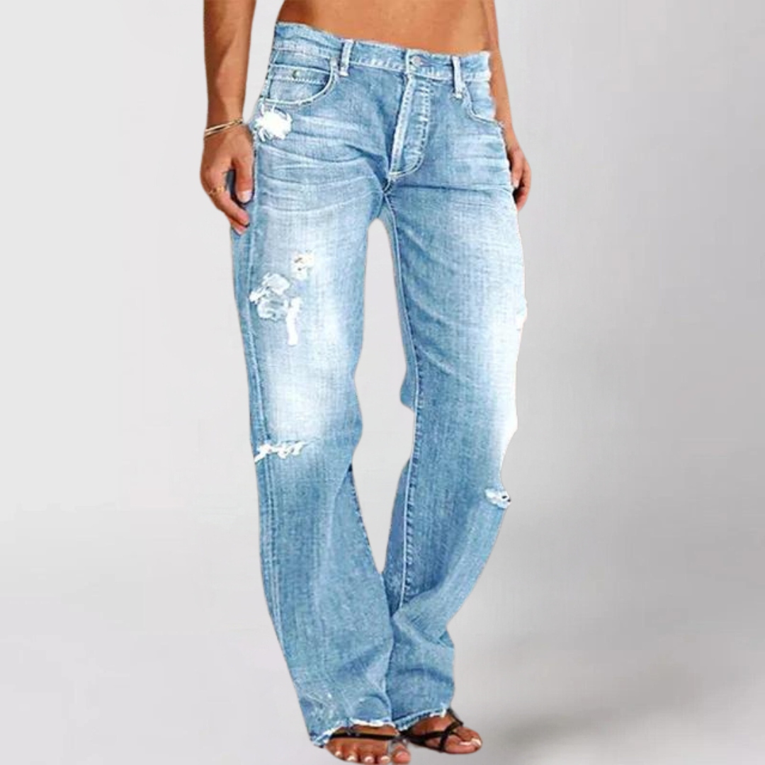 Vid jeans med lavt liv for dame – retro jeans med vide ben i fem farger