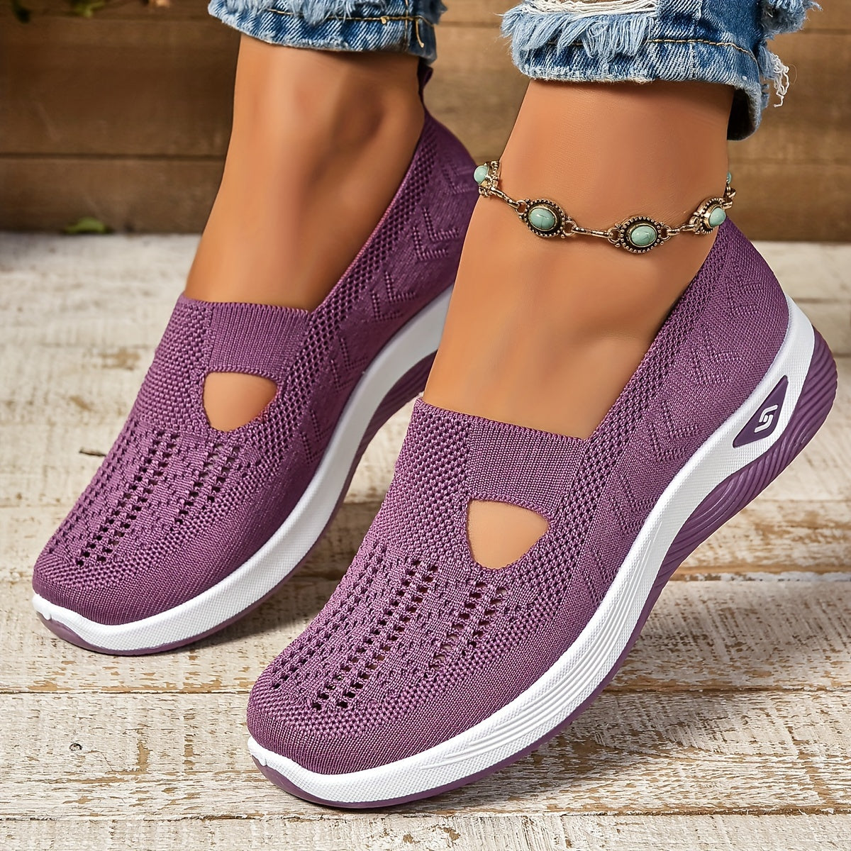 Pustende slip-on sneakers i strikk for dame – lette og avslappede