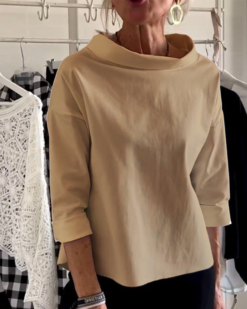 Bluse med nedbrettet krage og 3/4-ermer for dame – i bomull og polyester