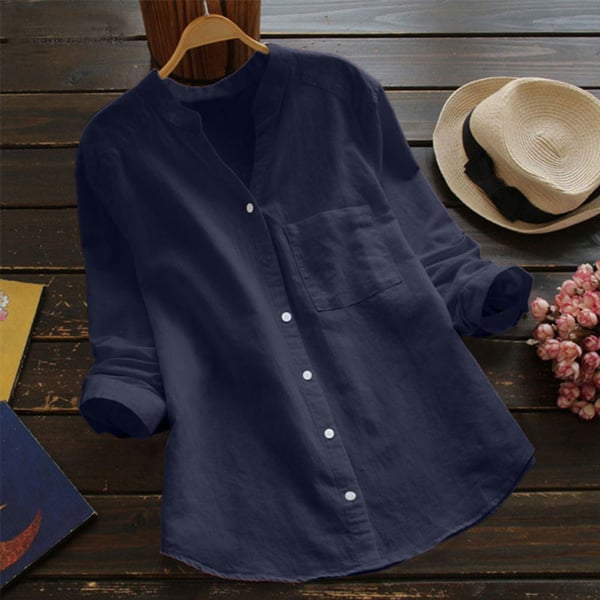 Langermet bluse i linlook for dame – luftig og klassisk bluse i sju farger