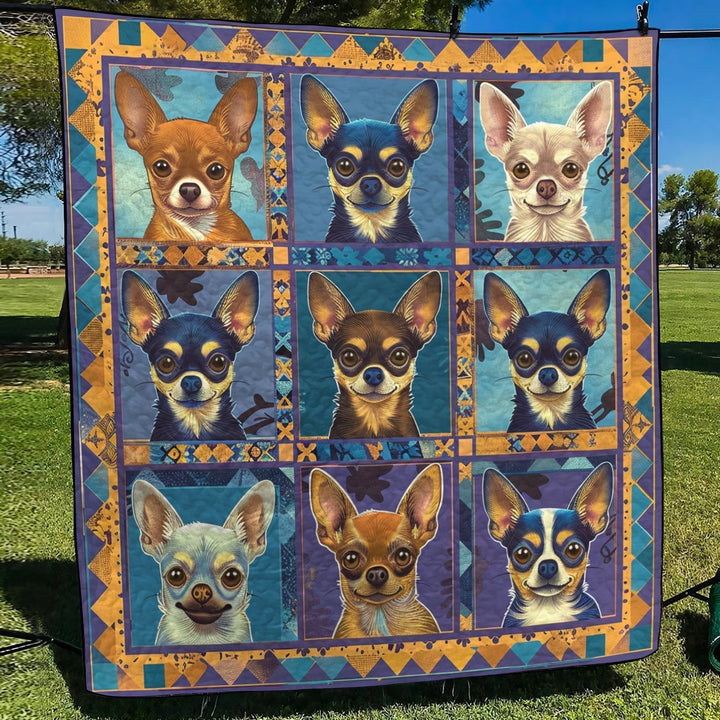 Quiltet pledd - Chihuahua i kunstneriske ruter