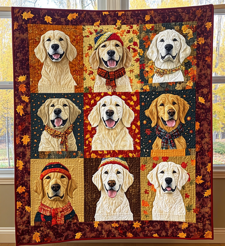 Quiltet pledd - Retriever i høstlig patchwork