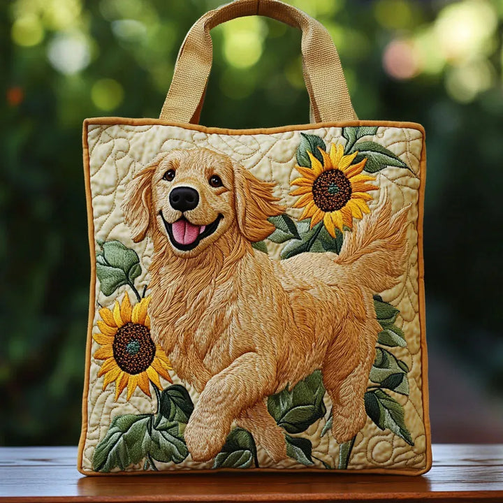 Håndlaget veske - Golden retriever med solsikke