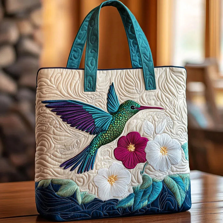 Håndlaget veske - Kolibri med hvit blomst