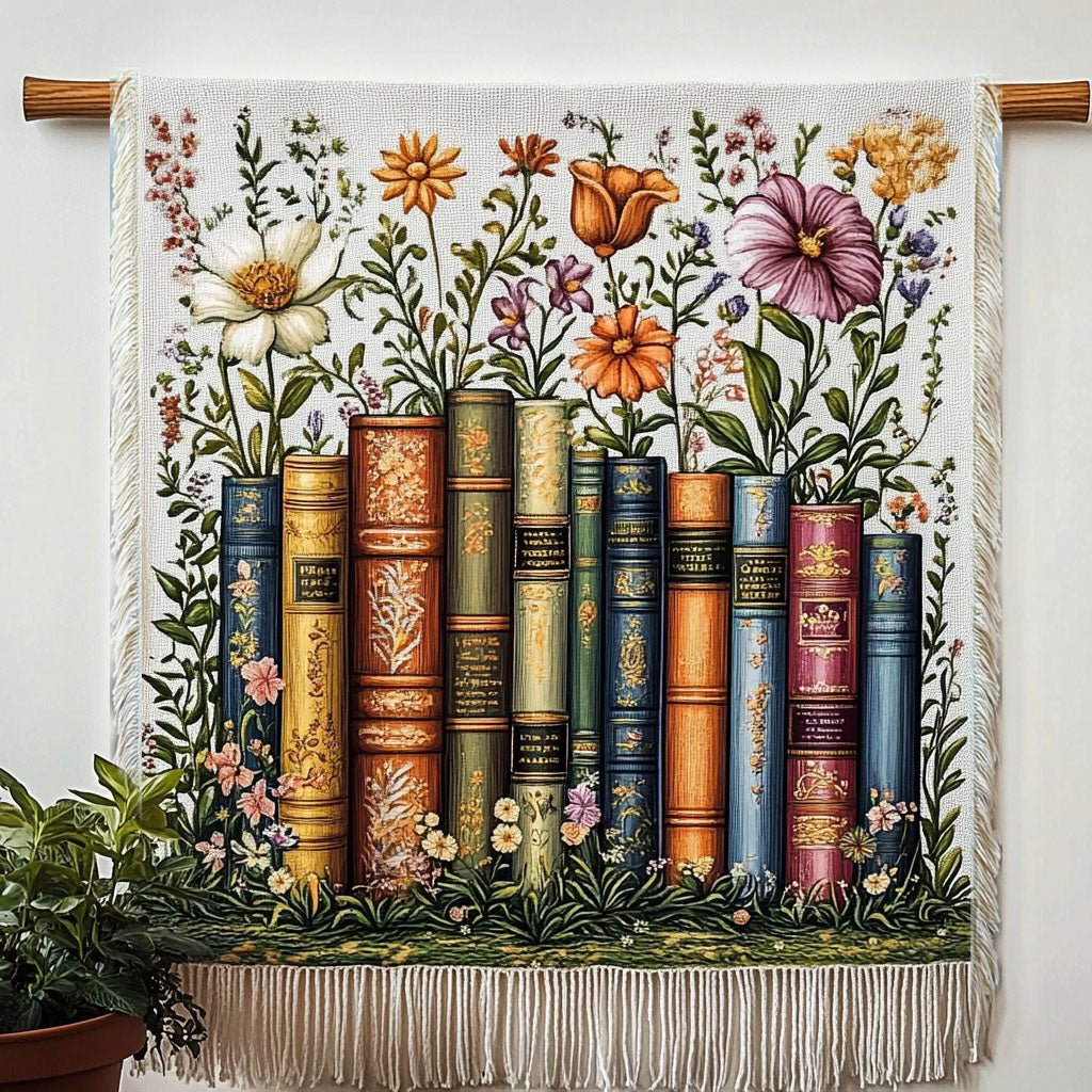 Vevd pledd - Bokrekke med botaniske blomster
