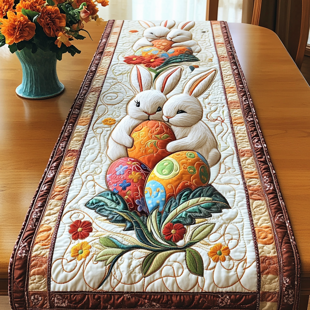 Bordløper - Påskehare med egg og blomster