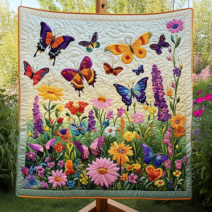 Quiltet pledd - Sommerfugler over blomstereng