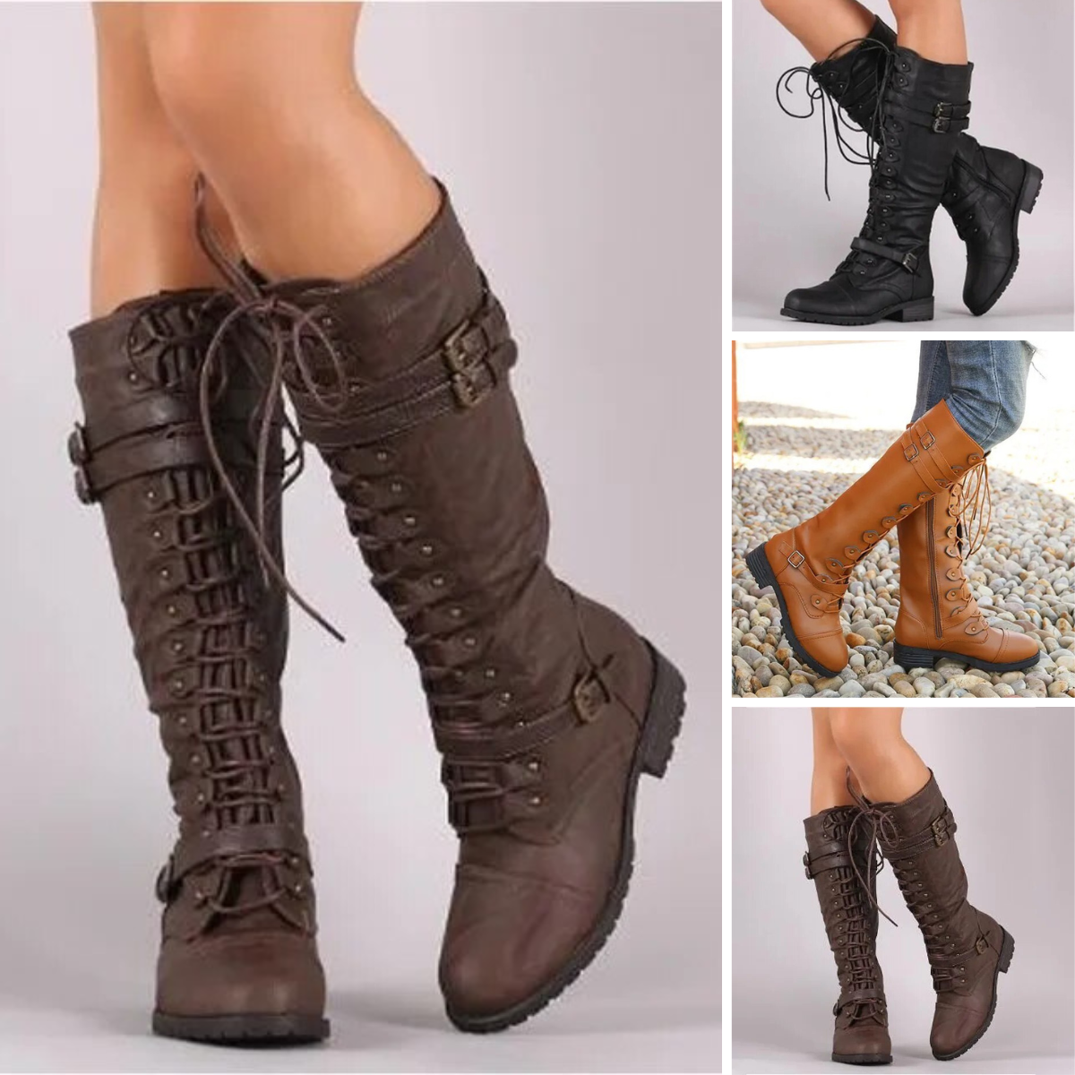 Boots med snøring og spenne