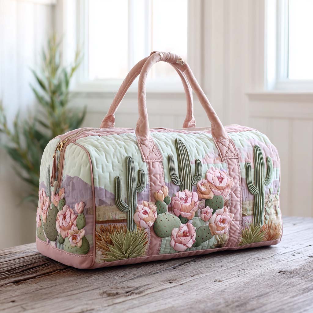Reiseveske - Kaktus med rosa blomster