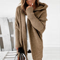 Lang oversized strikkejakke med hette for dame – myk cardigan med flaggermusermer
