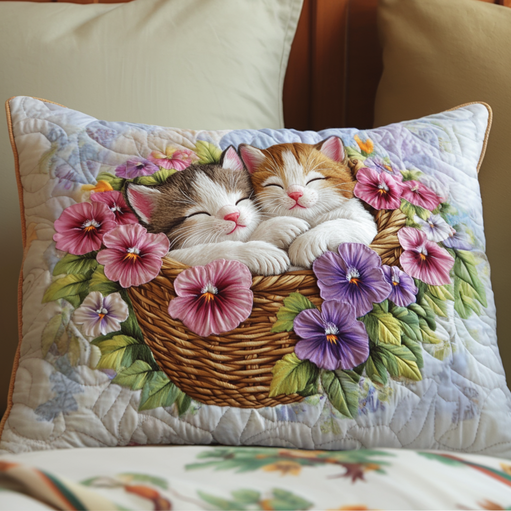 Putetrekk - Kattunger i blomsterkurv