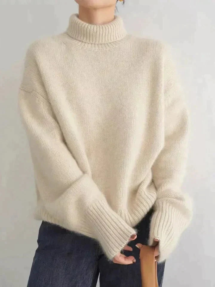 Elegant rullekragegenser for dame i finstrikk – tidløs basisgenser i beige, grå og kaki