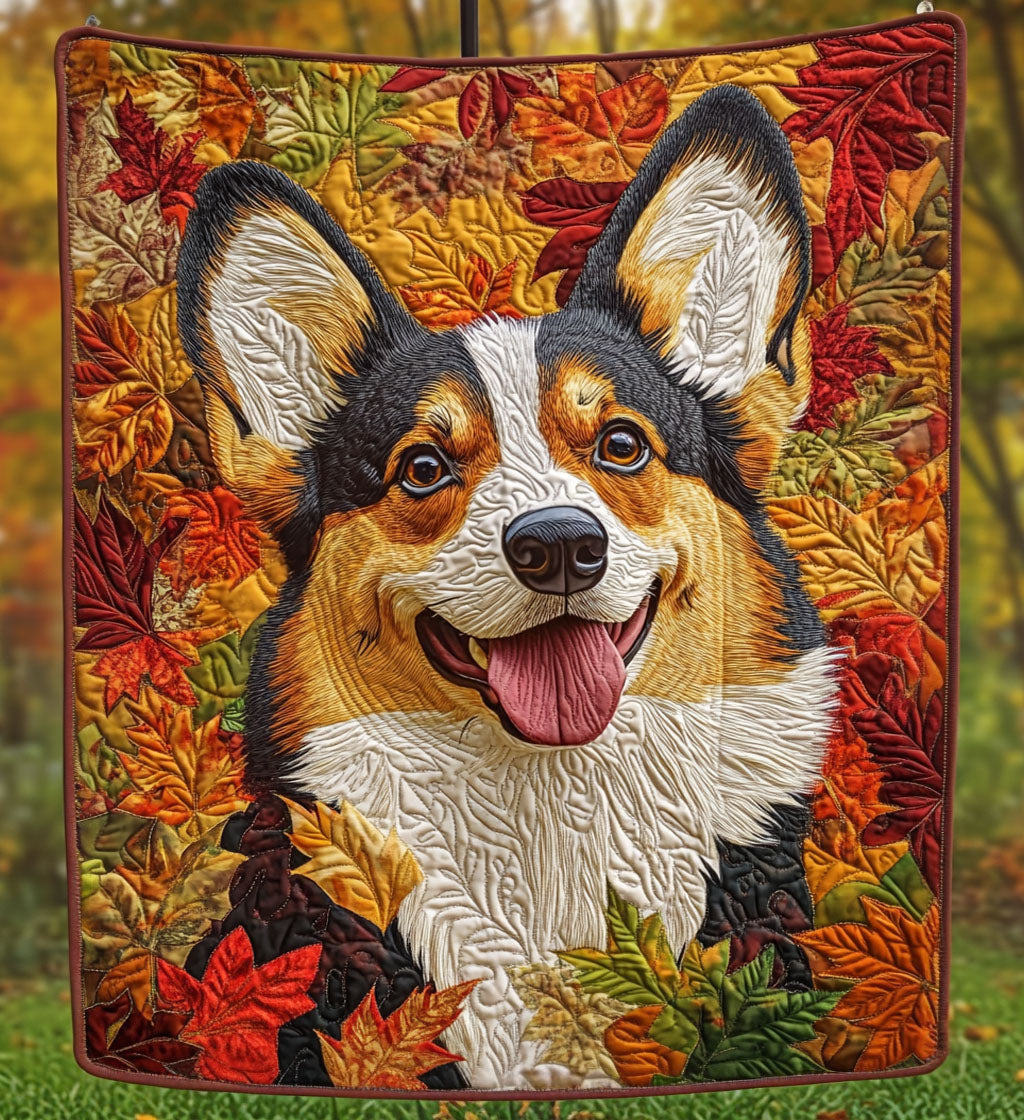 Quiltet pledd - Corgi i høstløv