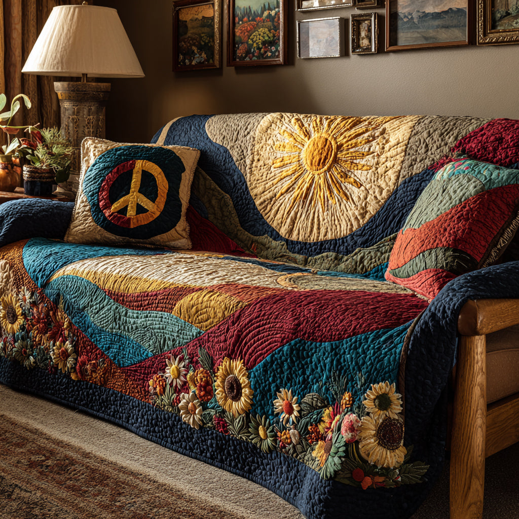 Sofatrekk - Sol og margeritter i patchwork