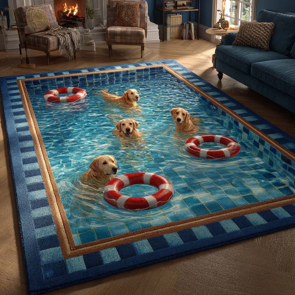 Teppe - Golden retriever i bassenget