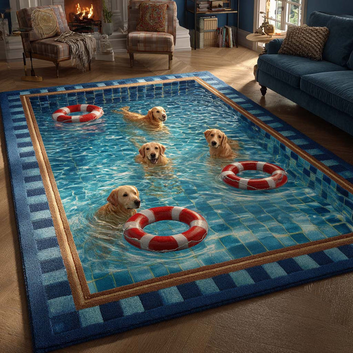 Teppe - Golden retriever i bassenget