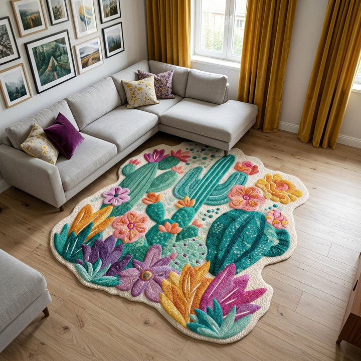 Formteppe - Ørkenblomster og kaktus i sterke farger