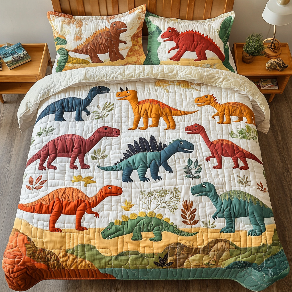 Sengesett 3 deler - Fargerike dinosaurer på safari