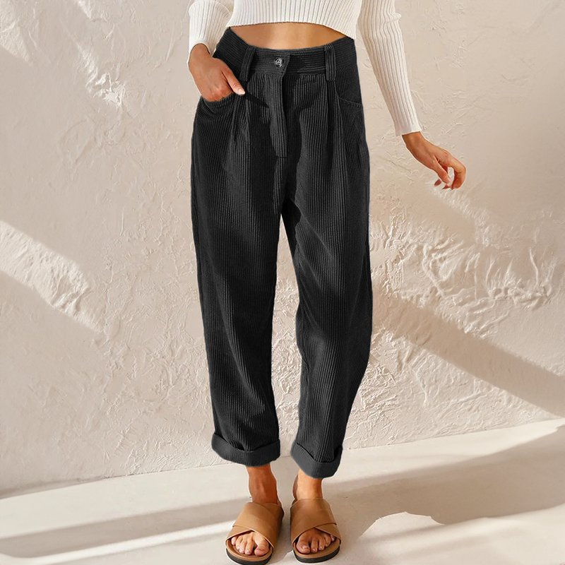 Stilig kordbukse med lett stretch for dame – elegant og behagelig i åtte farger