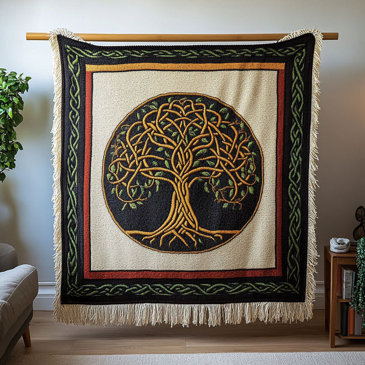 Vevd pledd - Yggdrasil i grønt