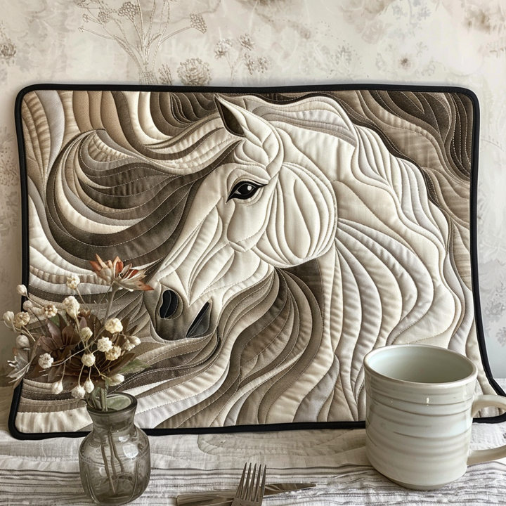 Bordbrikke - Elegant hvit hest i relieff