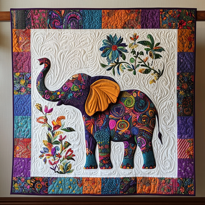 Quiltet pledd - Elefant i blomsterfest
