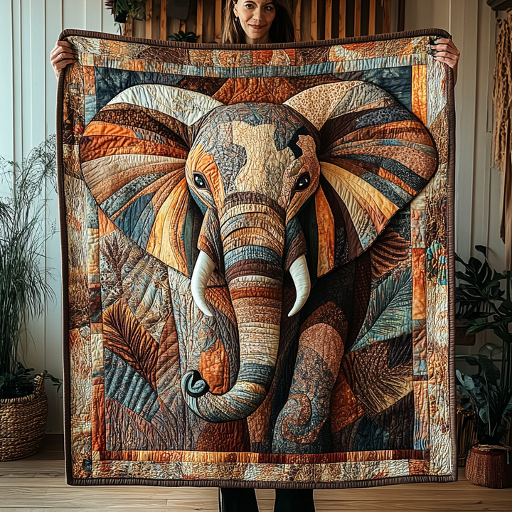 Quiltet pledd - Elefant i brunt relieff