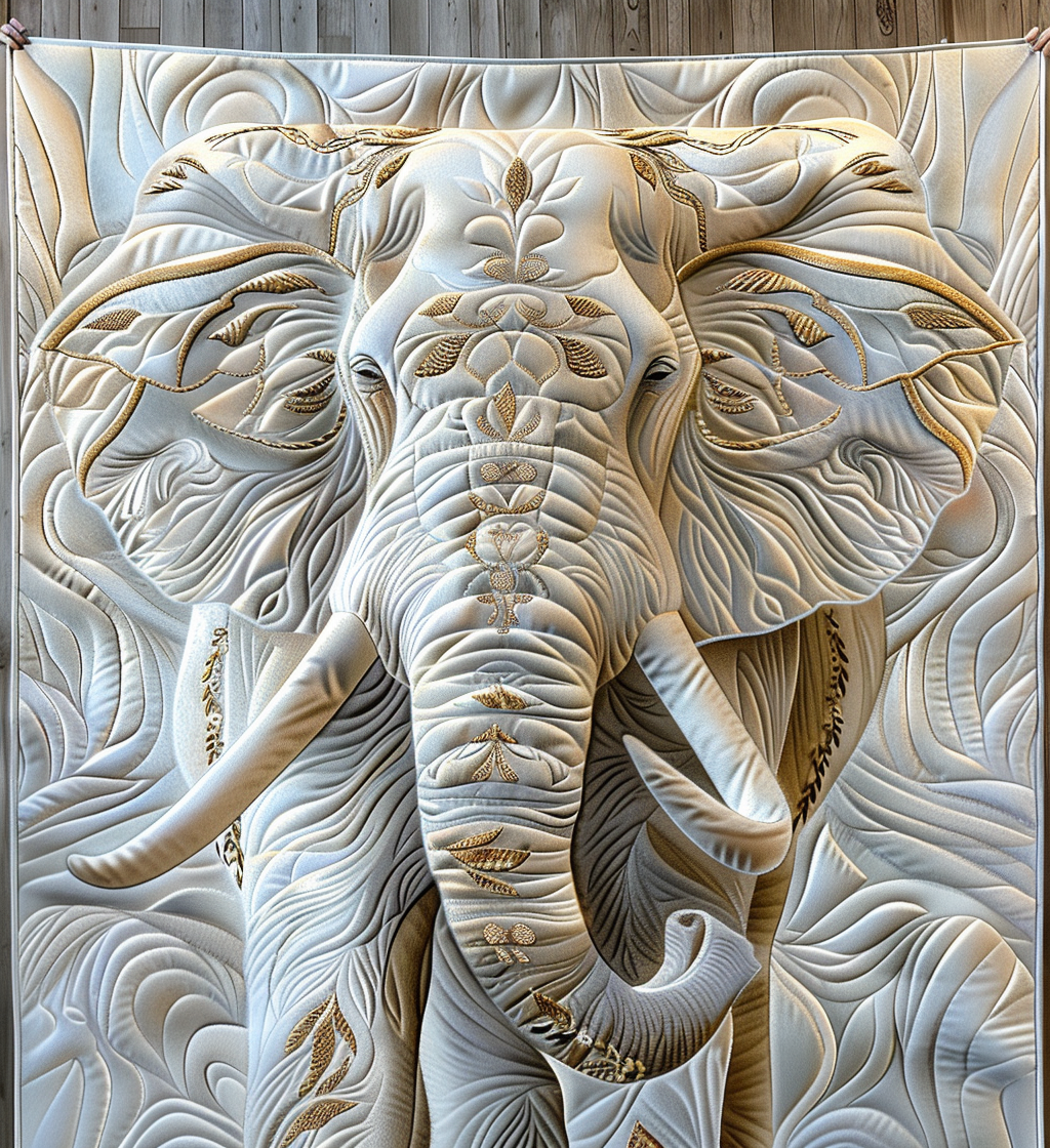 Quiltet pledd - Hvit elefant i relieff